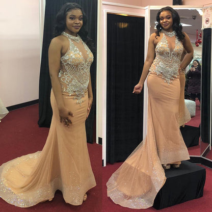 Halter Prom Dress Mermaid Formal Evening Gown, BH91269