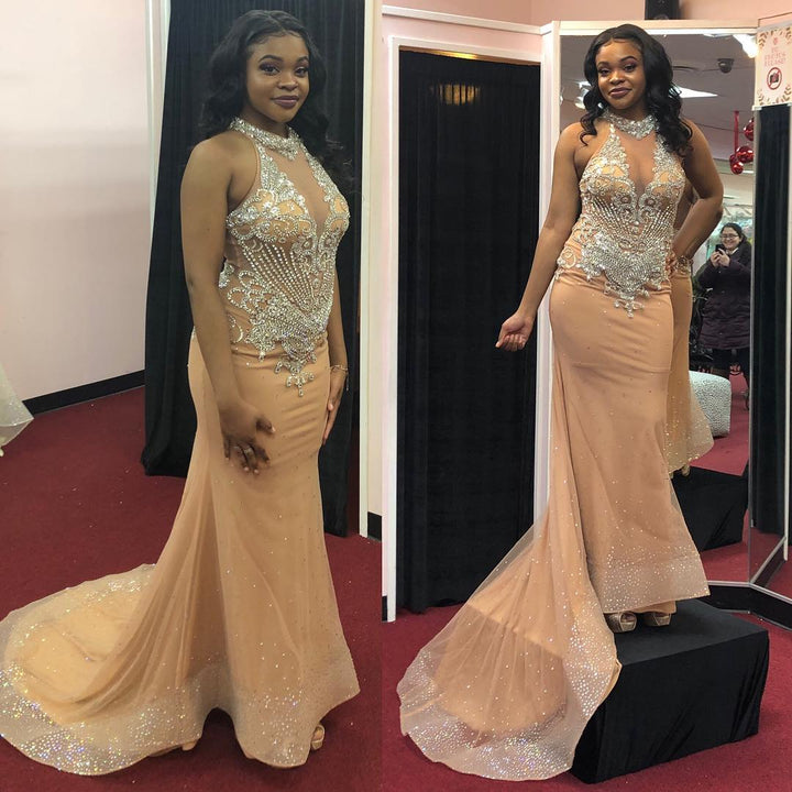 Halter Prom Dress Mermaid Formal Evening Gown, BH91269