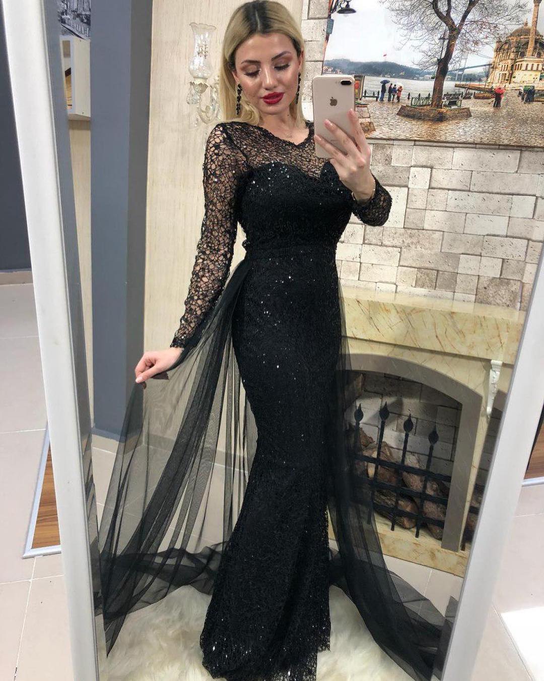 Long Sleeves Mermaid Prom Dresses With Detachable, BH91306