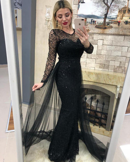 Long Sleeves Mermaid Prom Dresses With Detachable, BH91306