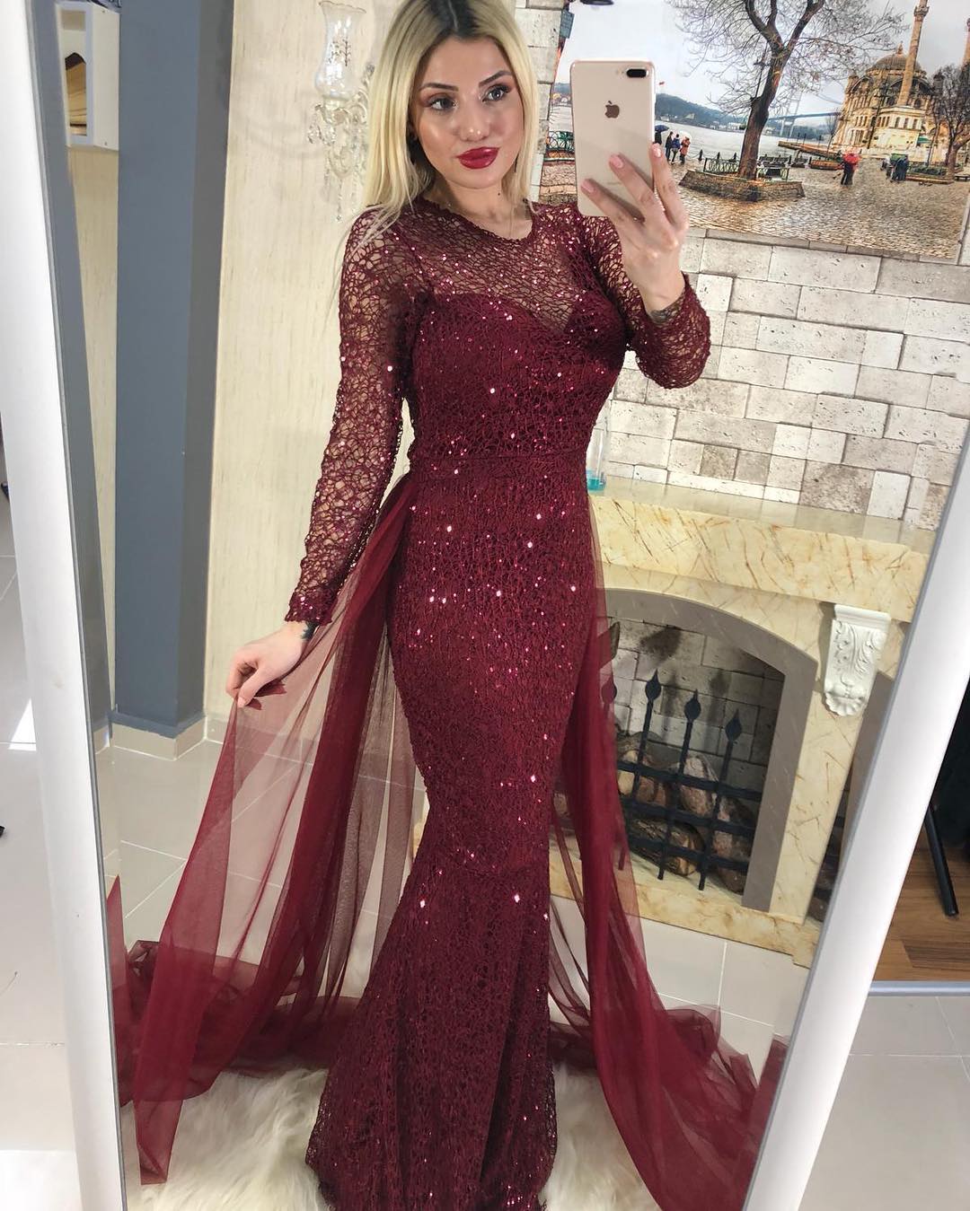 Long Sleeves Mermaid Prom Dresses With Detachable, BH91306