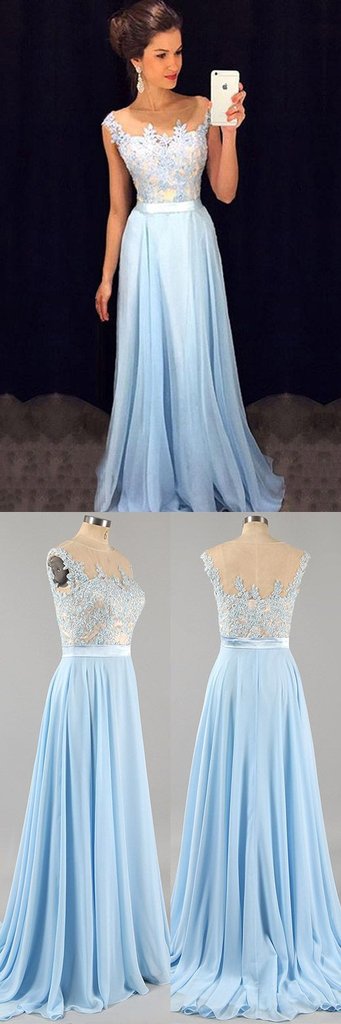 Scoop Sleeveless A-line Chiffon Long Prom Dress,evening dresses,PD4570