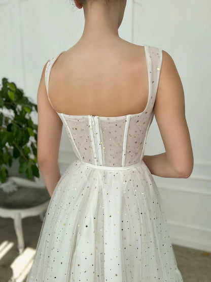 ivory sweetheart neck tea length prom dress ivory formal dress,BD22214