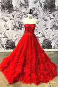 Red tulle long prom dress, red tulle evening dress,BH91170