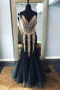 charming formal beaded mermaid navy v-neck long prom dress,HO128