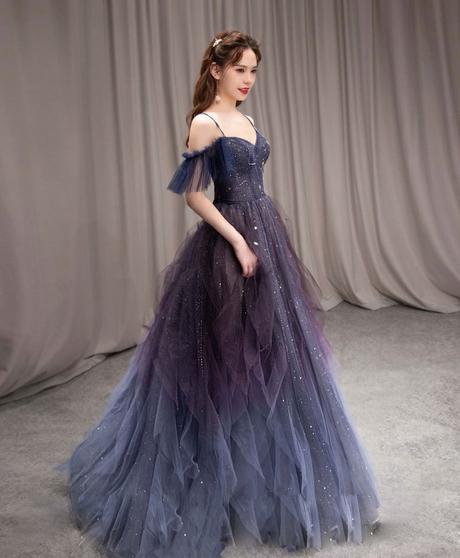 Purple tulle off shoulder A-line long prom dress, purple evening dress,PD2206