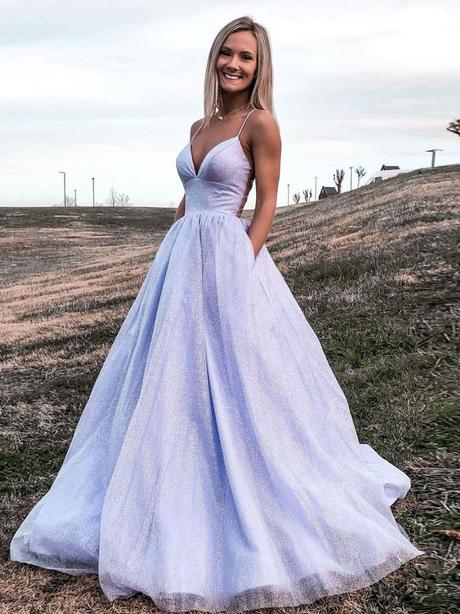 Purple v neck tulle sequin long prom dresses purple evening dresses,PD2204