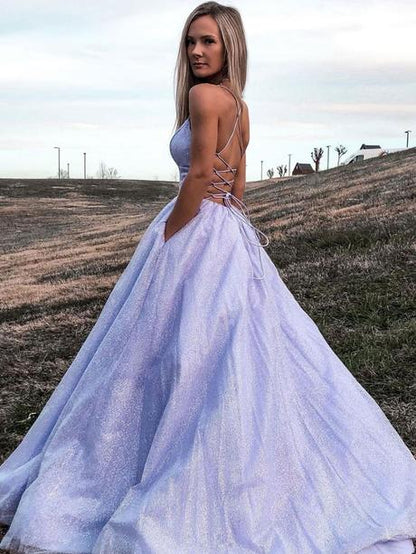 Purple v neck tulle sequin long prom dresses purple evening dresses,PD2204
