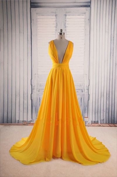 yellow Prom Dresses,V-neck prom dress,cheap prom Dress,party prom dress,evening dress,BD0404