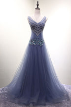 lavender v-neck tulle beaded charming long formal prom dress,HO172