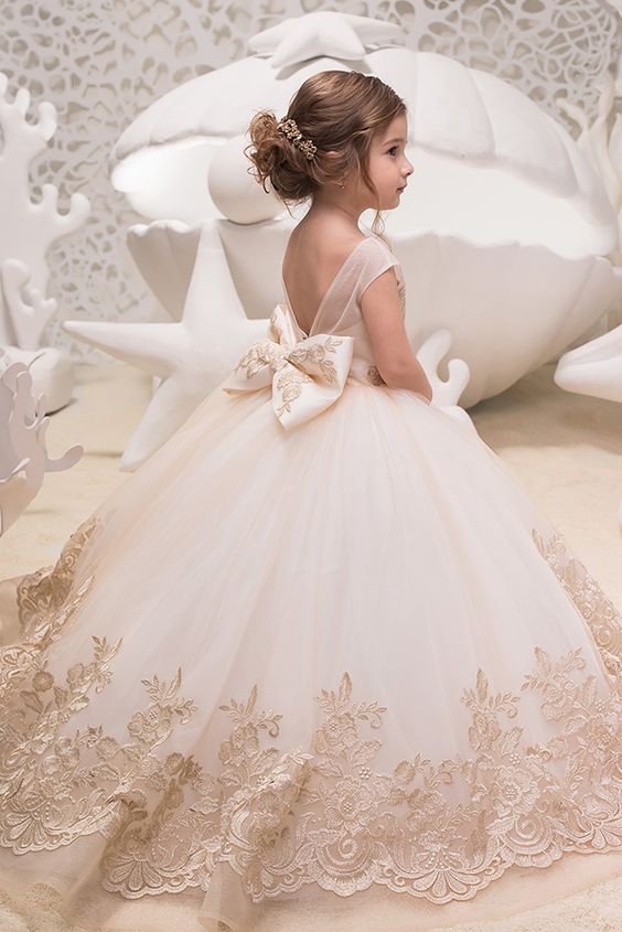 Long Ivory Flower Girl Dresses, Cheap Little Girl Dresses, Girl&