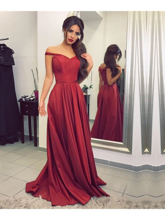 Burgundy Off-the-Shoulder Long Prom Formal Evening Party Dresses ,BD49102