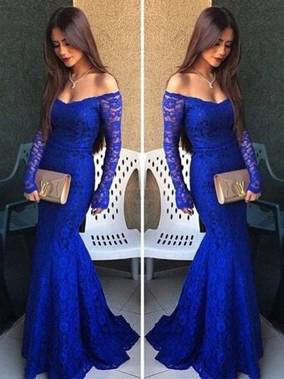 lace Prom Dresses,off shoulder prom dress,long prom Dress,royal blue prom dress,formal evening dress,BD2812