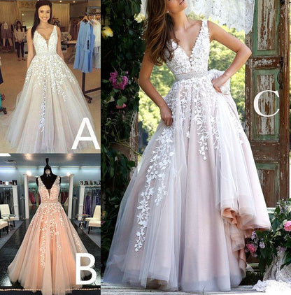 A-line V Neck Long Sexy Prom Dress,Ball Gowns Wedding Dresses,PD455883