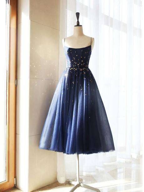 Blue A-line tulle short prom dresses blue tulle formal dresses,PD2209