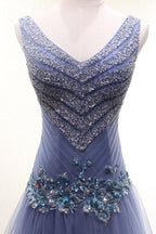 lavender v-neck tulle beaded charming long formal prom dress,HO172