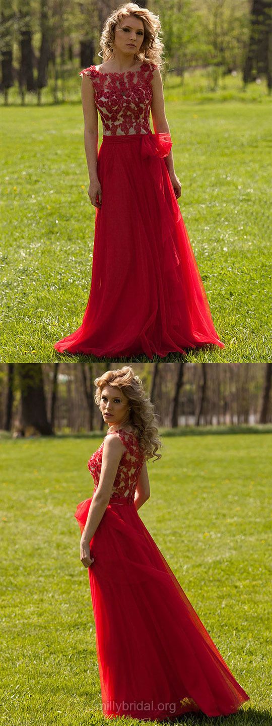 Red Prom Dresses Long, Lace Formal Dresses, A-line Party Dresses Modest, Tulle Evening Gowns Cheap Online,BD44862