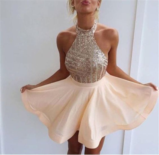 Homecoming dress,Short prom Dress,Charming Prom Dresses,Halter Party dress for girls,BD161