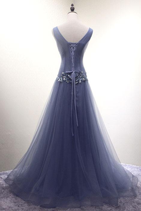 lavender v-neck tulle beaded charming long formal prom dress,HO172