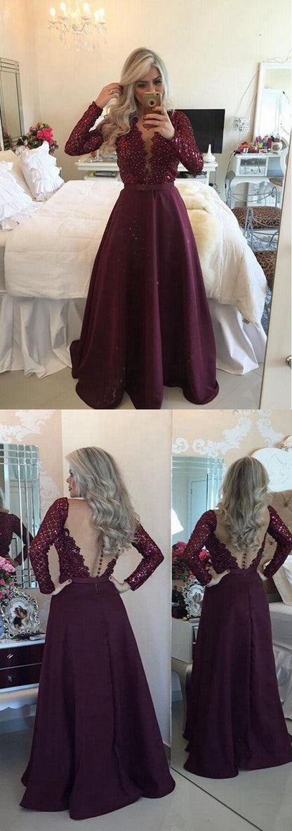 Purple Prom Dress With Long Sleeves, Prom Dresses, Bridesmaid Dresses,PD455830