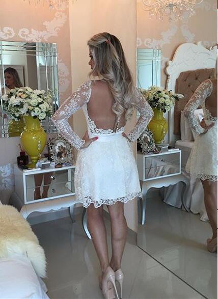 Short prom Dress,Charming Prom Dresses,White prom Dress,Lace homecoming dress,Party dress for girls,BD055