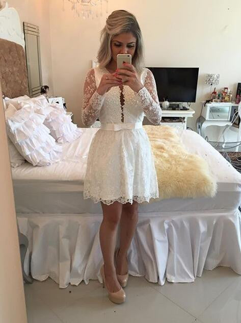 Short prom Dress,Charming Prom Dresses,White prom Dress,Lace homecoming dress,Party dress for girls,BD055