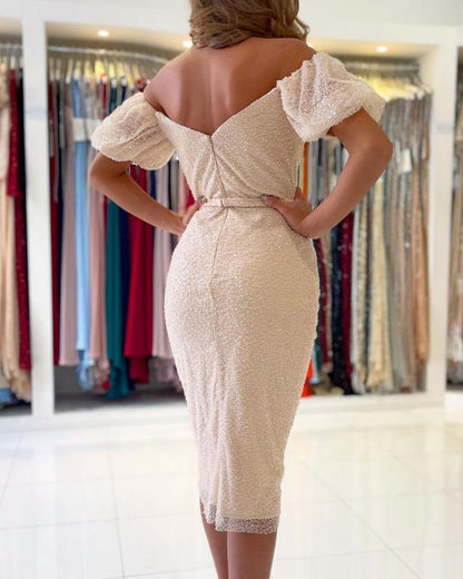 Glamorous Off The Shoulder Sequins Ivory Mermaid Homecoming Dresses,BD22197