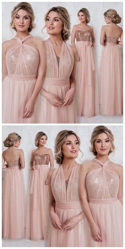 Blush Pink Bridesmaid Dresses,Convertible Bridesmaid Dress,Long Bridesmaid Dress,PD5