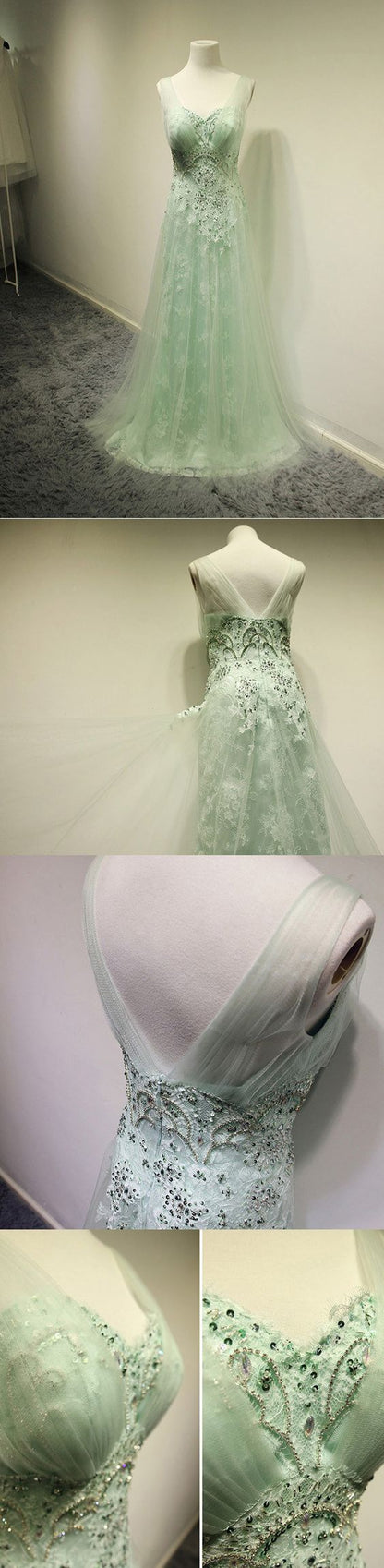 Mint Green Prom Dresses,New Fashion Prom Gowns,Elegant Prom Dress,Lace Prom Dresses,PD455849