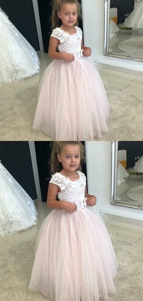 Tulle Skirt Flower Girl Dresses, Cheap Long Little Girl Dresses, Girl&