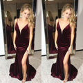 dark burgundy long mermaid prom dress with side slit formal evening dress, PD4542