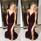 dark burgundy long mermaid prom dress with side slit formal evening dress, PD4542