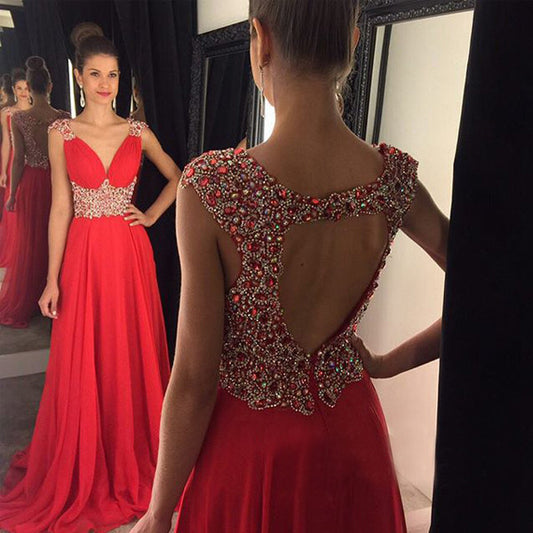 Red Prom Dresses,Beading Prom Dress,Charming Prom dress,Backless Prom Dress,Evening Dress,BD398
