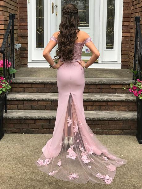 Pink off shoulder lace mermaid long prom dresses pink formal dresses,PD2210