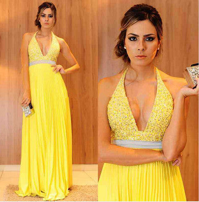 yellow Prom Dresses,halter Prom Dress,Dresses For Prom,formal Prom Dress,long Prom Dress,BD894