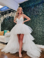 White tulle high low prom dresses white homecoming dresses,PD2205