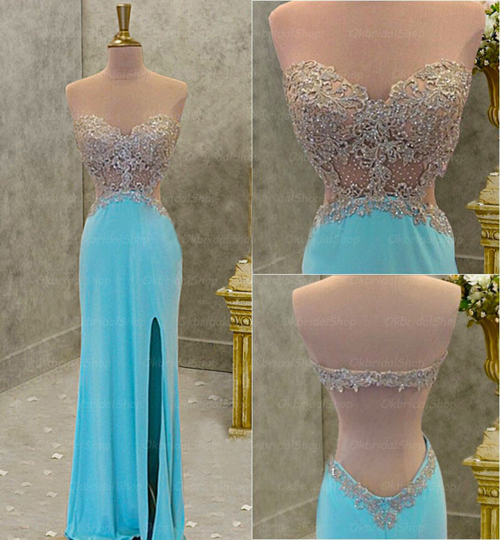 Blue backless prom dress, sexy prom dress, slit prom dress,Long prom dresses, Prom dress online, Backless prom dress,360003
