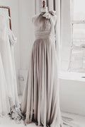 simple light grey chiffon long prom dress cheap bridesmaid dress,HO174