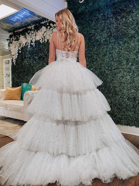 White tulle high low prom dresses white homecoming dresses,PD2205