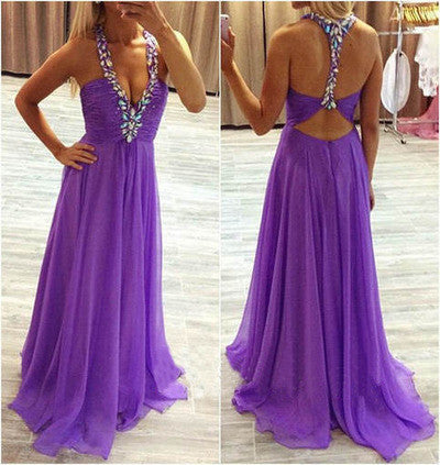 purple prom dress,chiffon prom dresses,long prom dresses,backless prom dresses,BD099