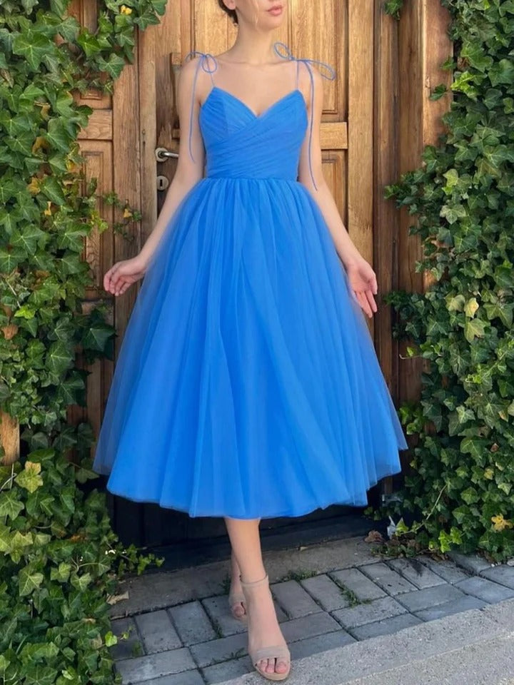 Simple blue tulle short prom dress blue tulle formal dress,BD22212