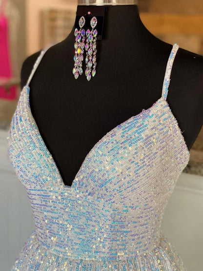 Simple v neck sequin long prom dress sequin long formal dress,BD22221