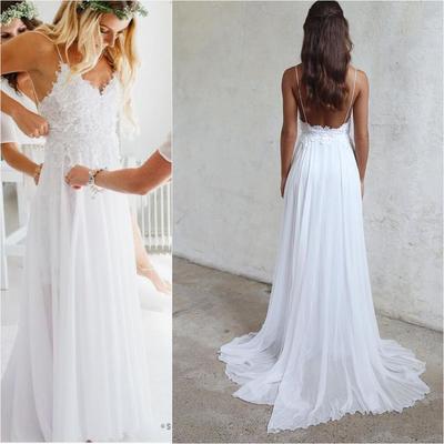 white spaghetti straps long prom dress cheap simple wedding dress,HO204