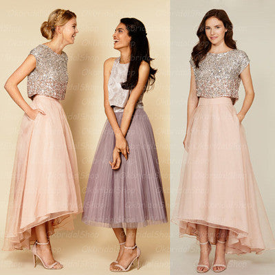 sequin bridesmaid dresses, 2 piece bridesmaid dresses, organza bridesmaid dresses, blush pink bridesmaid dresses,strapless bridesmaid dresses,BD360001