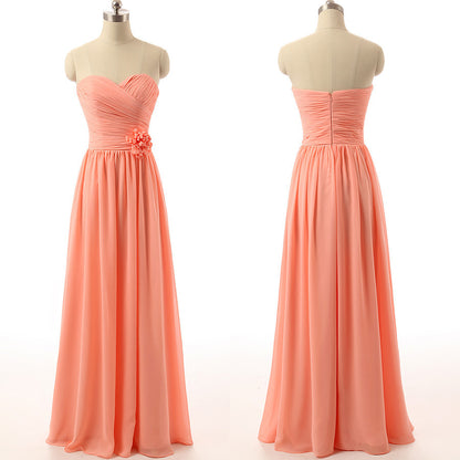 long bridesmaid Dress, peach bridesmaid Dress, chiffon bridesmaid Dress, sweetheart bridesmaid Dress, BD1645