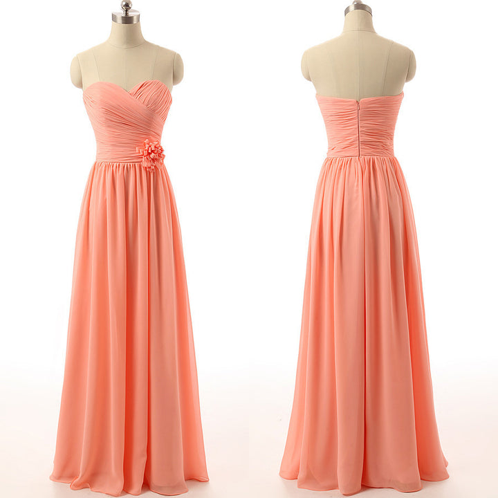 long bridesmaid Dress, peach bridesmaid Dress, chiffon bridesmaid Dress, sweetheart bridesmaid Dress, BD1645