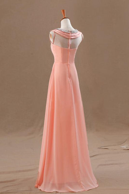 Chiffon Evening Dress A-line Scoop Sleeveless Chiffon Prom Dresses With Beaded,PD4558725