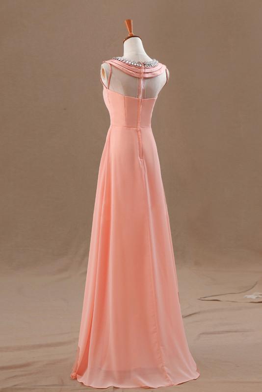 Chiffon Evening Dress A-line Scoop Sleeveless Chiffon Prom Dresses With Beaded,PD4558725