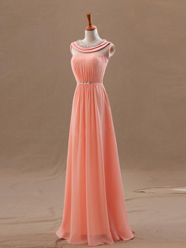 Chiffon Evening Dress A-line Scoop Sleeveless Chiffon Prom Dresses With Beaded,PD4558725