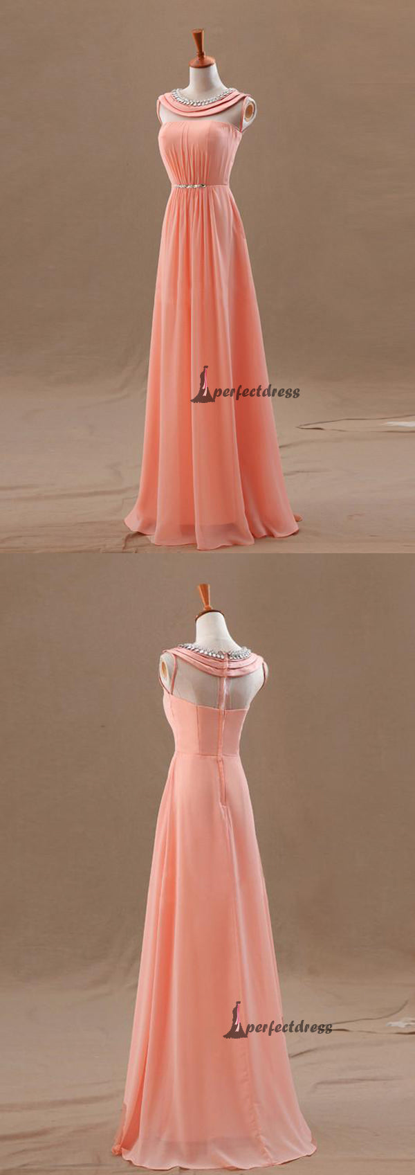 Chiffon Evening Dress A-line Scoop Sleeveless Chiffon Prom Dresses With Beaded,PD4558725